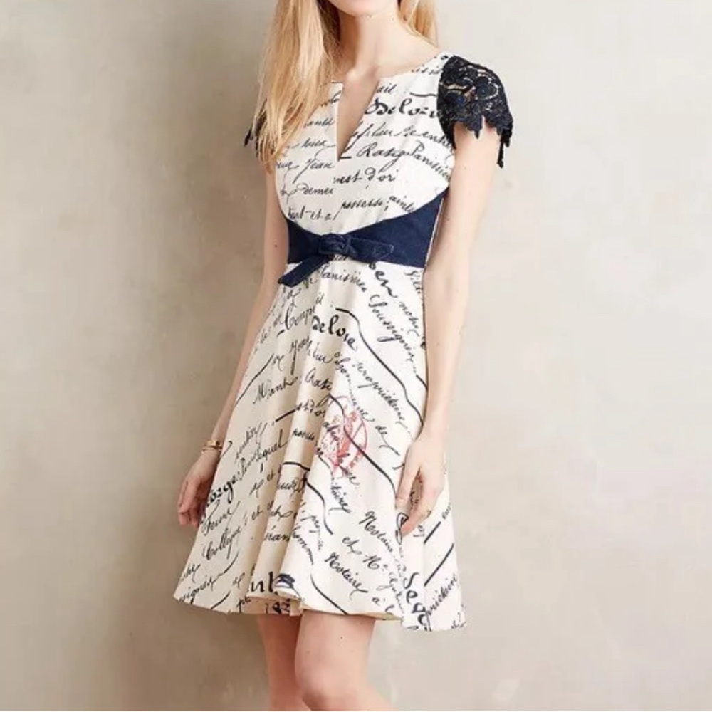 Anthropologie Eva Franco Chirography Novelty Print Dress